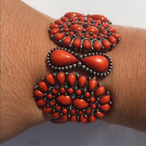 Vintage Very Rare Ox Blood Coral Silver Bracelet - Picture 8 of 8